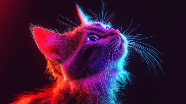 A neon glitch cat with pixelated fur flickering