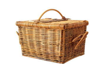 A charming wicker picnic basket perfect for outdoor adventures and sunny afternoons
