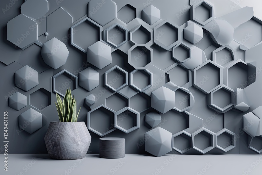 Poster modern business banner with trendy gray background and hexagonal pattern design