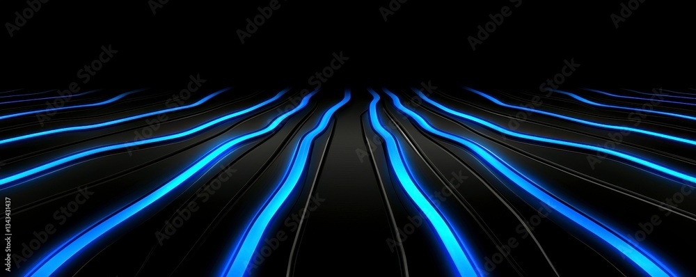 Poster futuristic abstract surface with luminous blue lines on dark background for technological design