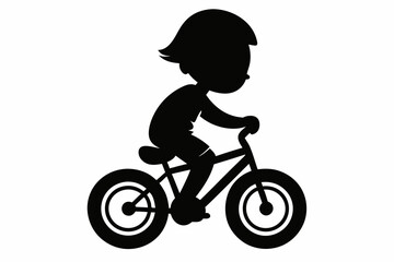 Fototapeta premium baby bicycle riding line art silhouette vector illustration