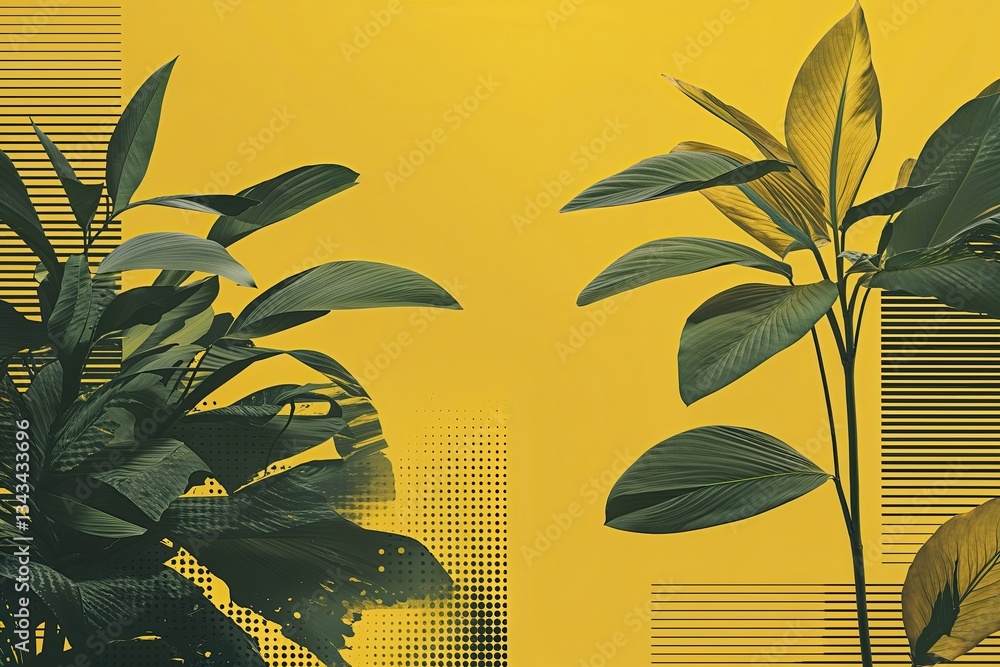 Poster bright modern yellow canvas featuring stripes and halftone patterns for abstract art design