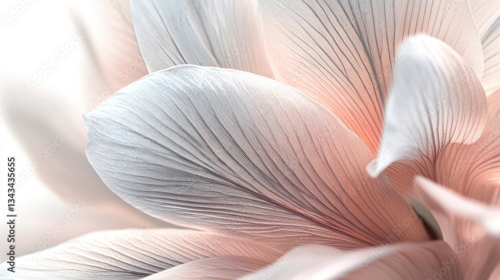 Poster in a close-up view, soft and delicate petals gracefully unfold, showcasing intricate textures and ge