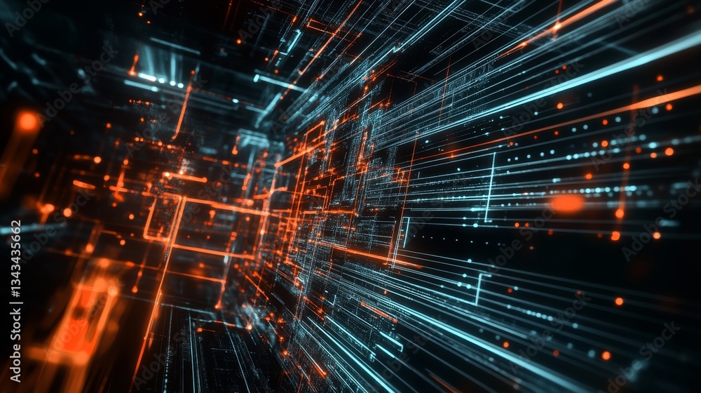 Poster sleek abstract structure reminiscent of circuit design and technology