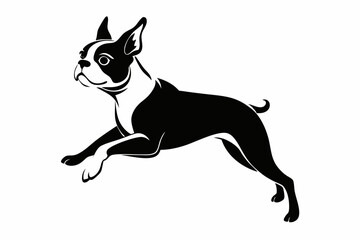 boston terrier dog jump line art silhouette vector illustration