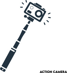 Action Camera and Selfie Stick Vector Icon Modern Photography Gear.
