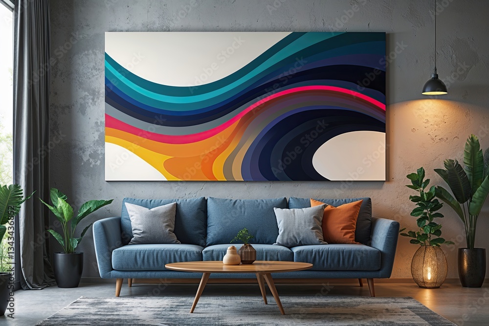Poster contemporary abstract canvas art with flowing gradient lines