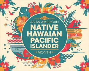 Asian American Native Hawaian Pacific Islander Heritage Month Celebration with Vibrant Floral Design for Event Posters and Graphics