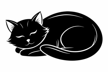 cat sleeping line art silhouette vector illustration