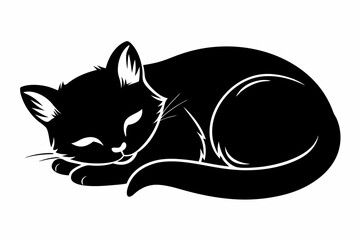 cat sleeping line art silhouette vector illustration