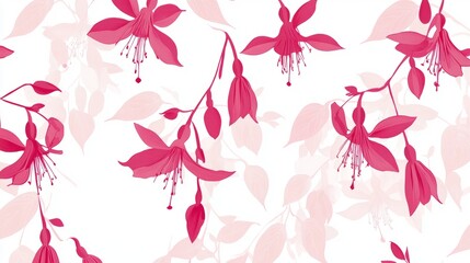 Fuchsia flower silhouettes in linear pattern on white background