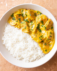 Chicken curry with rice. Tikka Masala. Indian food.