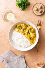 Chicken curry with rice. Tikka Masala. Indian food.