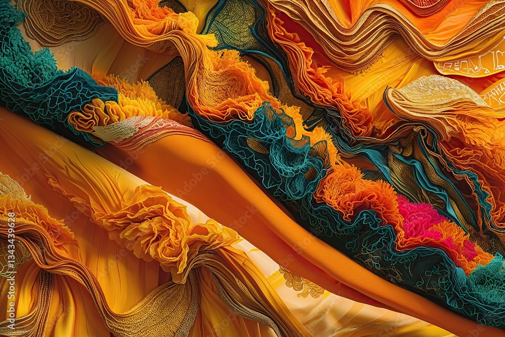 Poster dynamic saffron and orange textures with vibrant colors and artistic patterns