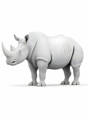 Obraz premium A monochrome 3D rendering of a rhinoceros, viewed from the side, against a white background