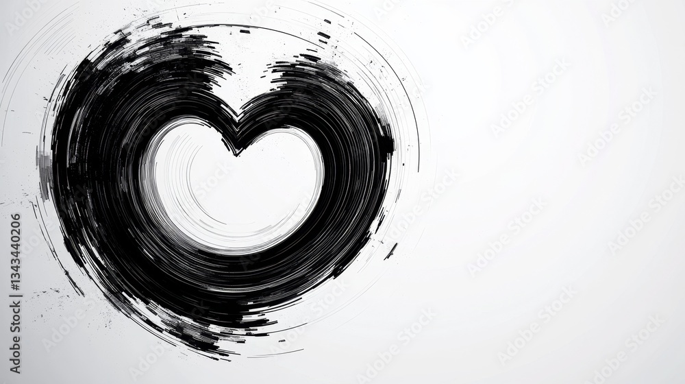 Poster pulsating digital heart on white stark backdrop with abstract lines