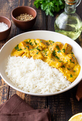 Chicken curry with rice. Tikka Masala. Indian food.