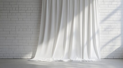Elegant White Curtain Draped on Straight Wall in Sunlit Room