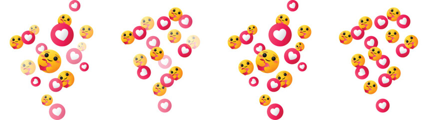 Groups of loving emojis hugging hearts floating on transparent background for expressing love, care, affection, positive, happy, like, sharing in social media interaction reaction