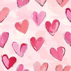 This vibrant pattern features hand-painted hearts in various shades of red and pink against a soft pink background. Perfect for romantic designs, Valentine's Day, or creative projects celebrating love