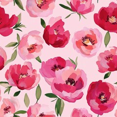 Soft floral pattern with hand-painted roses in shades of red, pink, and white on a light cream background. Elegant, artistic design perfect for textiles, wallpaper, and decorative elements
