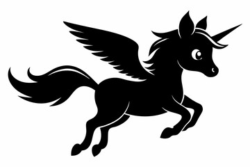 cute unicorn flying line art silhouette vector illustration