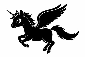 cute unicorn flying line art silhouette vector illustration