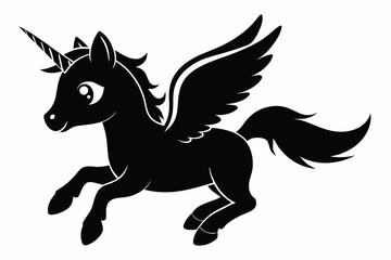 cute unicorn flying line art silhouette vector illustration