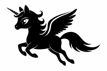 Fototapeta premium cute unicorn flying line art silhouette vector illustration
