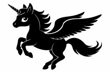 cute unicorn flying line art silhouette vector illustration