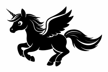 cute unicorn flying line art silhouette vector illustration