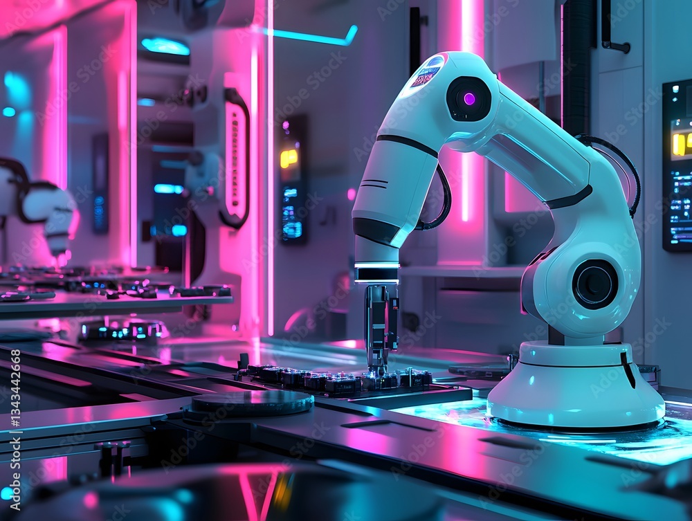 Aufkleber a futuristic robotic arm operates in a high-tech environment, showcasing advanced automation with vi