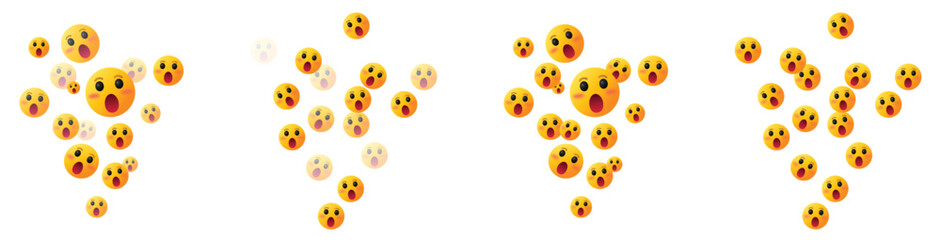 Social media wow face reactions emojis displaying surprise, amazement, wonder, awe, shock, disbelief and excitement in digital communication for design illustration
