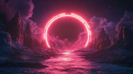 A neon cosmic gateway opening to another dimension