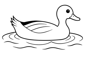 duck swimming in a pond line art silhouette vector illustration