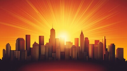 Obraz premium City Skyline at Sunrise with Radiant Sunlight and Vibrant Colors