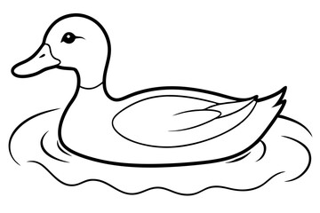 duck swimming in a pond line art silhouette vector illustration