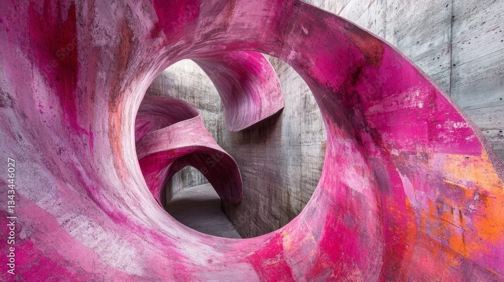 Poster vibrant abstract concrete structure with unique curves and surfaces