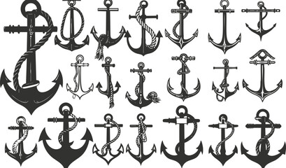 Collection of nautical anchors: vintage maritime designs and illustrations