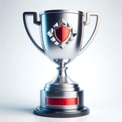 3d metallic sliver red cup trophy prize on a white background