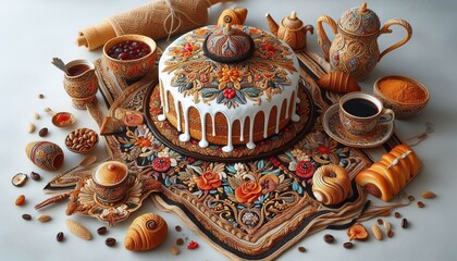 Turkish Ceke Long embroidered coat with a hat