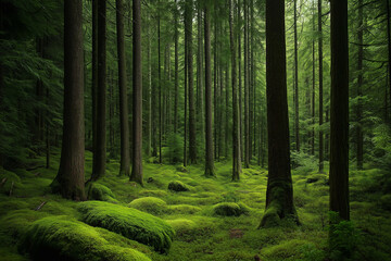 Obraz premium A peaceful forest filled with wildlife and greenery