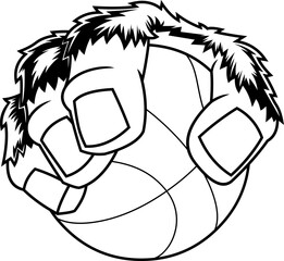 Black And White Gorilla Claw Holding Basketball Mascot Logo
