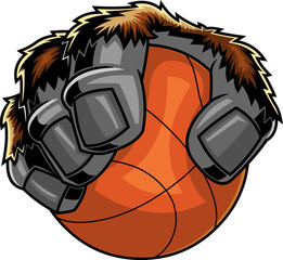 Gorilla Claw Holding Basketball Mascot Logo. Vector Hand Drawn Illustration Isolated On Transparent Background © HitToon.com
