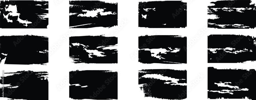 Poster black painted squares or rectangular shapes. grunge square template. hand-drawn black paint strokes 