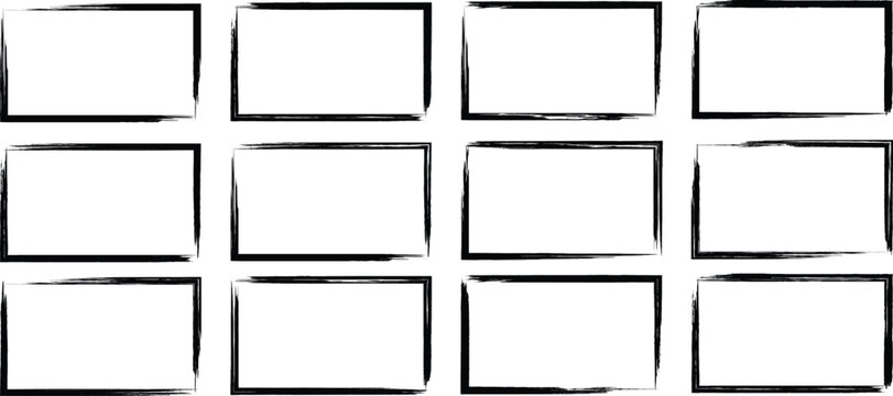 Black ink brush frame collection. Grunge square and rectangle frames. Grunge frame, painted ink stamp banner frame. Grunge border decoration vector illustration