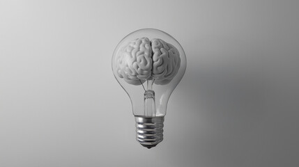 An intelligent brain Illumination in a creative light bulb.Creative brain inside of light bulb on background for copy space