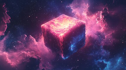 Obraz premium A neon glowing astronaut floating through an electric nebula