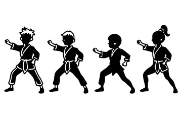 set of Kids Karate silhouette vector illustration