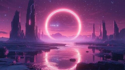 A neon meteor shower over a futuristic desert